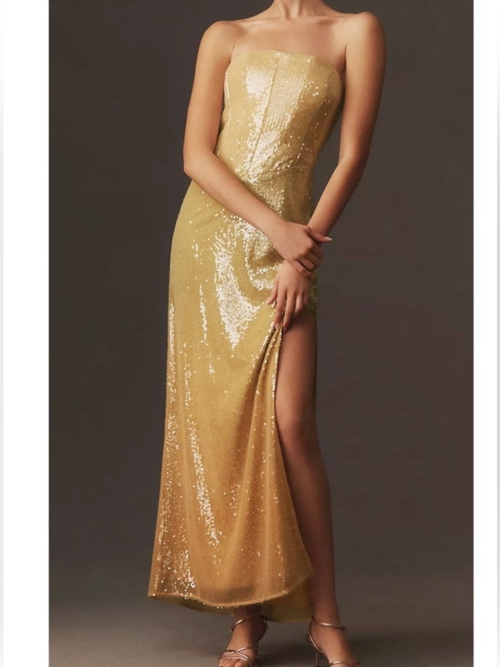BHLDN STRAPLESS CORSET SEQUIN MAXI DRESS